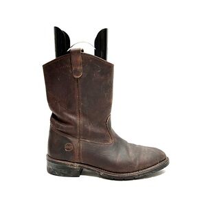 Vintage Y2K dark brown nubuck leather low rise heavy duty roper boots